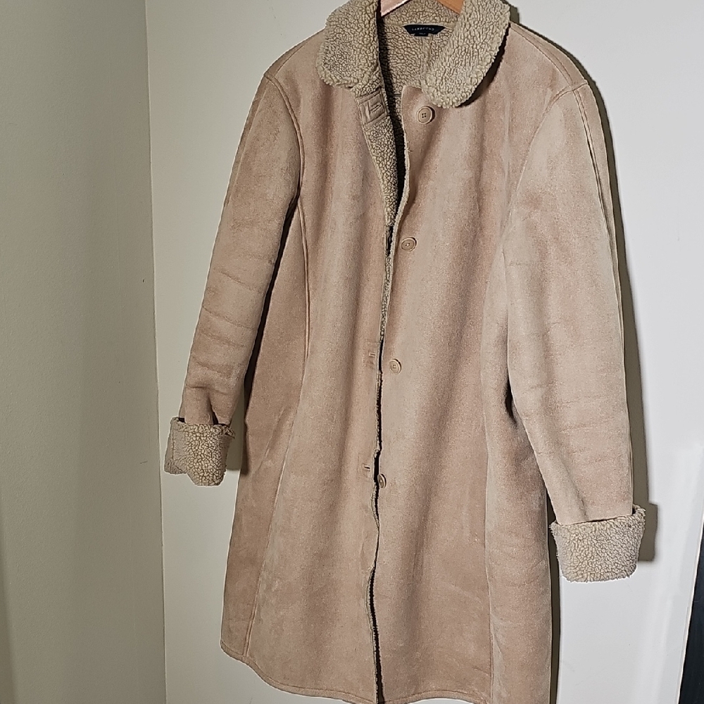 Tan Lands End Coat Winter‎ Coat Sherpa Lined 1X. Big Pockets